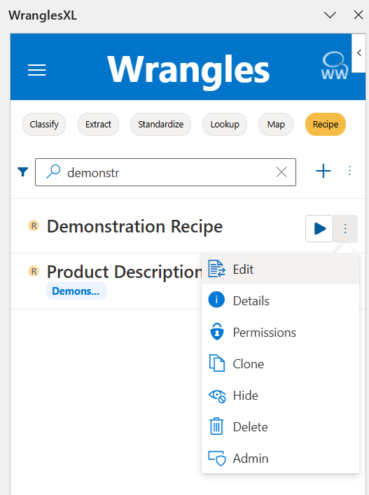 Editing a recipe